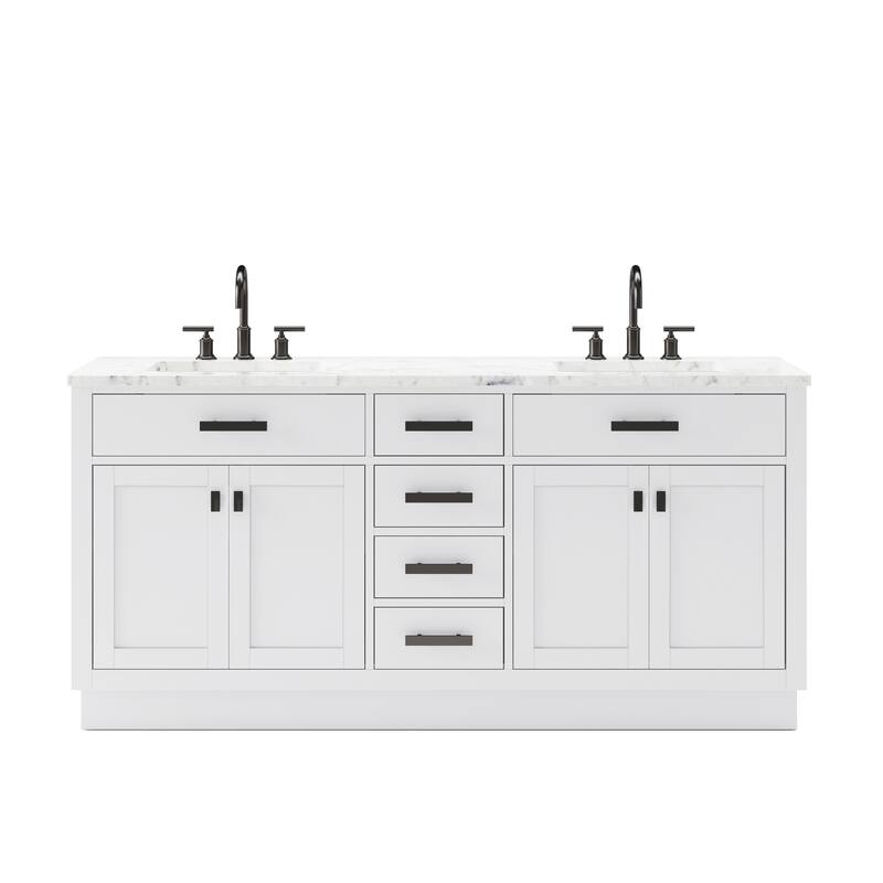 Hartford Marble Countertop Bath Vanity in White with Gooseneck Faucet