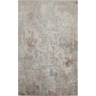 Machine Made Oriental Polyester Carpet Abstract Beige & Ivories Distressed Area Rug - 7' 5'' X 5' 2''
