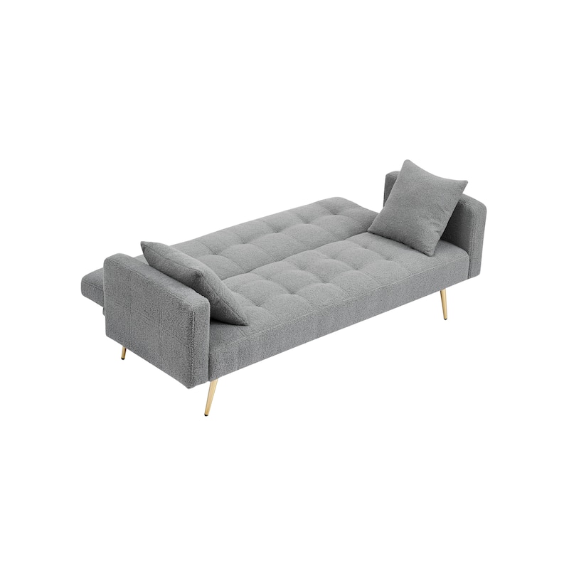 Folding Couch Teddy Fleece Sleeper Sofa Bed with Pillows and Metal Leg