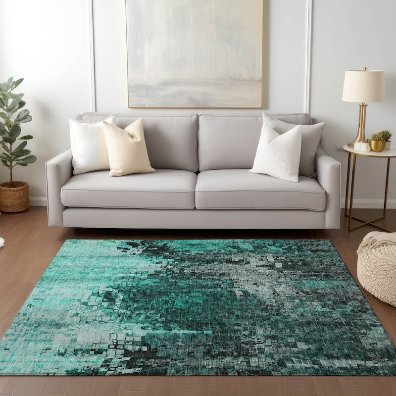 Machine Washable Indoor/ Outdoor Chantille Modern Ombre Rug - Teal - 9' x 12'