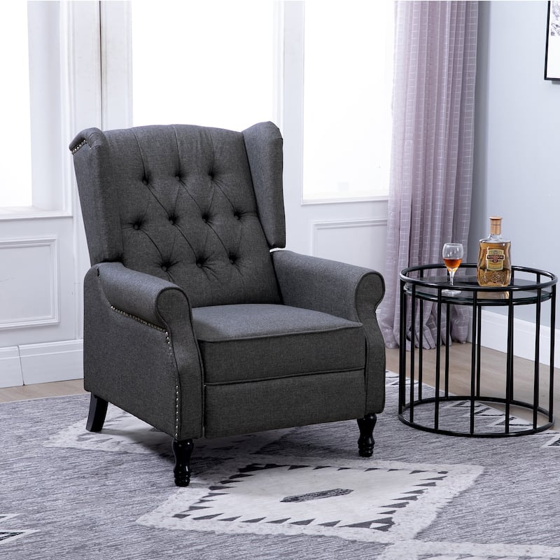 Modern 26" Upholstered Buttons Tufted Recliner Chair with Footrest and Solid Wooden Legs