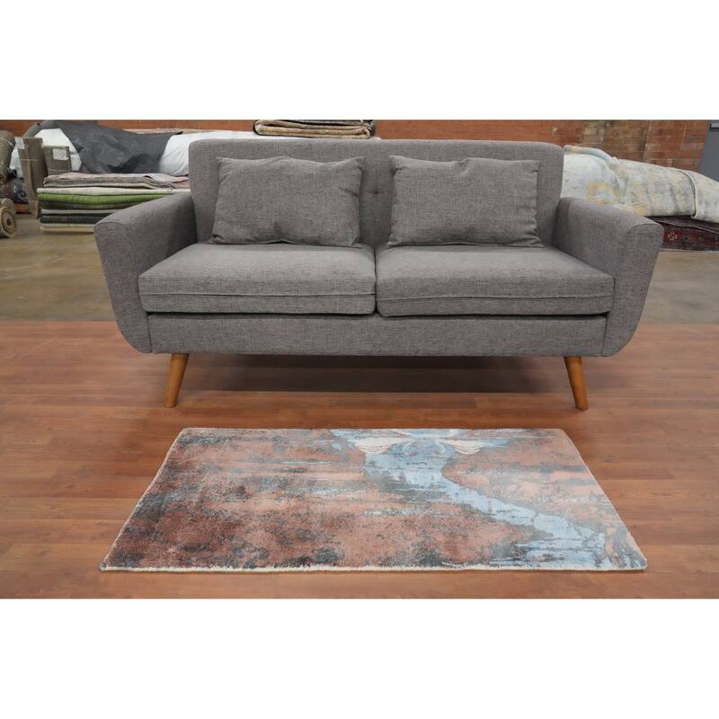 Hand Knotted Oriental Viscose Silk Carpet Modern Animal Pictorial Multi-Colored Abstract Area Rug - 4' 0'' X 2' 0''