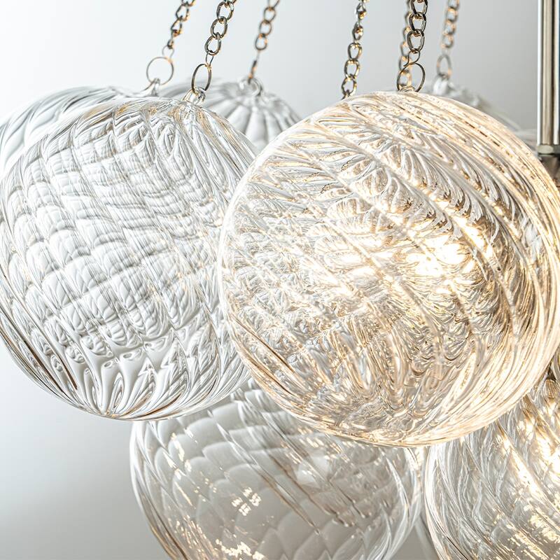 27'' Modern Glam Cluster Chandelier 6 Lights Pendant with Hand Blown Textured Glass Globes And Chrome Finish for Dining Room