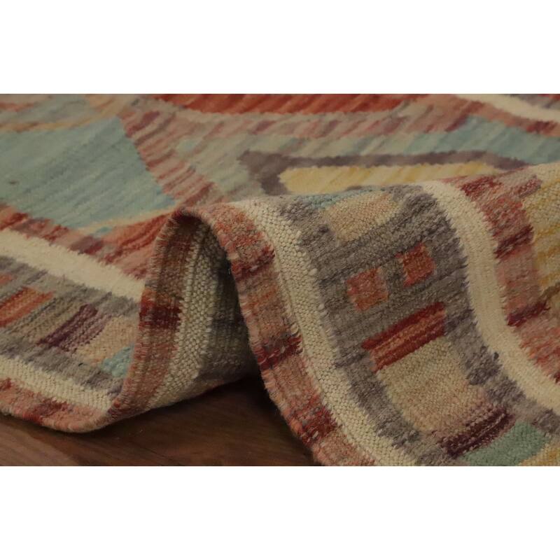 Hand Woven Oriental 100% Wool Carpet Southwestern Tribal Multi-Colored Kilim Runner Rug - 8' 3'' X 2' 3''