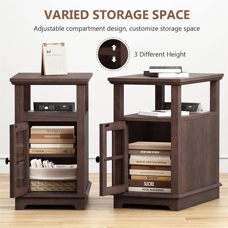 End Table with Hidden Charging Station - 23.6"D x 14"W x 23.6"H