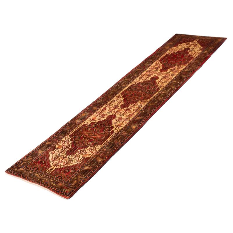 ECARPETGALLERY Hand-knotted Andelz Cream, Red Wool Rug - 2'8 x 11'3