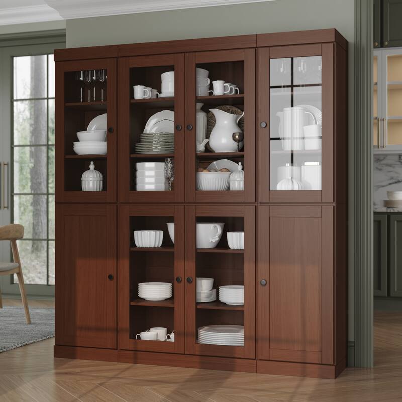 Palace Imports 100% Solid Wood 65" Pantry Cabinet with Clear Glass, Shaker Doors and Adjustable Shelves - Mocha
