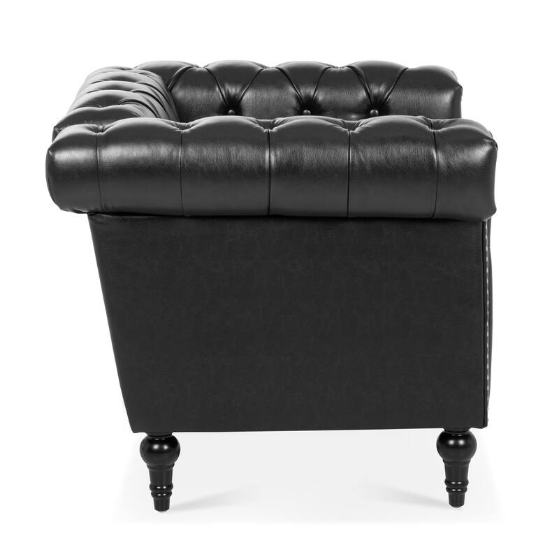Black 38.98" Buttons Tufted Accent Chair with Birch Legs