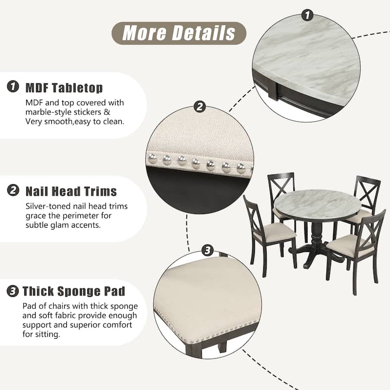 Dining Table and Chair Set Kitchen Dining Table with Chairs, Modern Exquisite Afternoon Tea Table Marble Style Tabletop