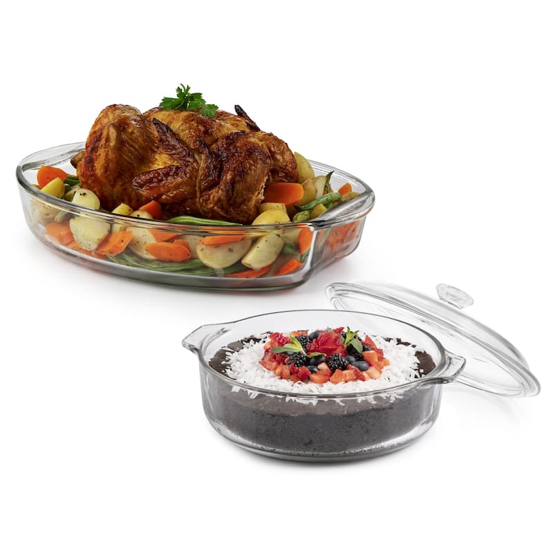 Libbey Baker's Basics 2-Piece Glass Casserole Baking Dish Set with 1 Glass Cover