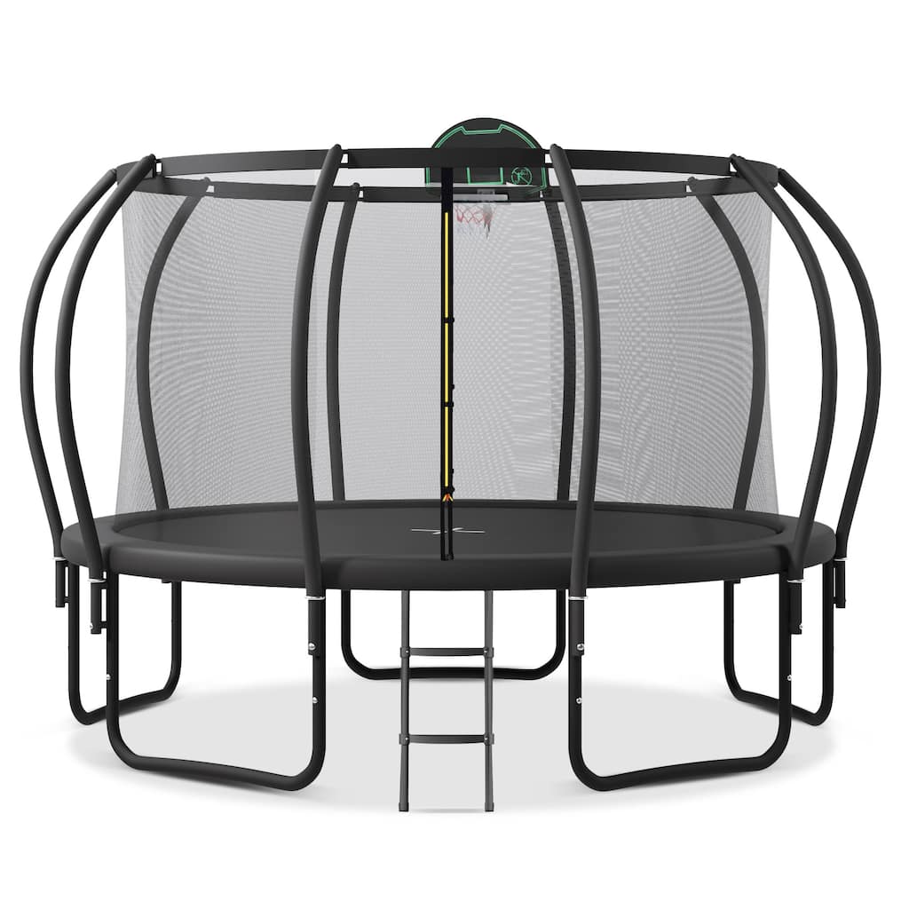 Trampoline for Safety Enclosure, Plus Basketball Board and 10 Ground Stakes, Outdoor Recreational Playset Balance