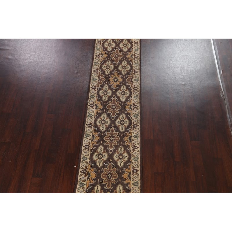 Floral Brown Traditional Oriental Runner Rug Hand-tufted Wool Carpet - 2'7" x 19'3"