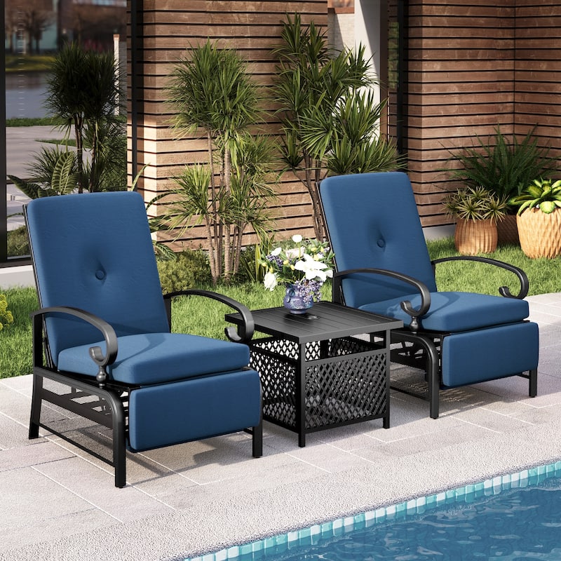 MAISON ARTS Adjustable Recliner Lounge Chair & Bistro Table Set - Perfect for Outdoor, Patio, Garden, and Porch - Blue + Table 1