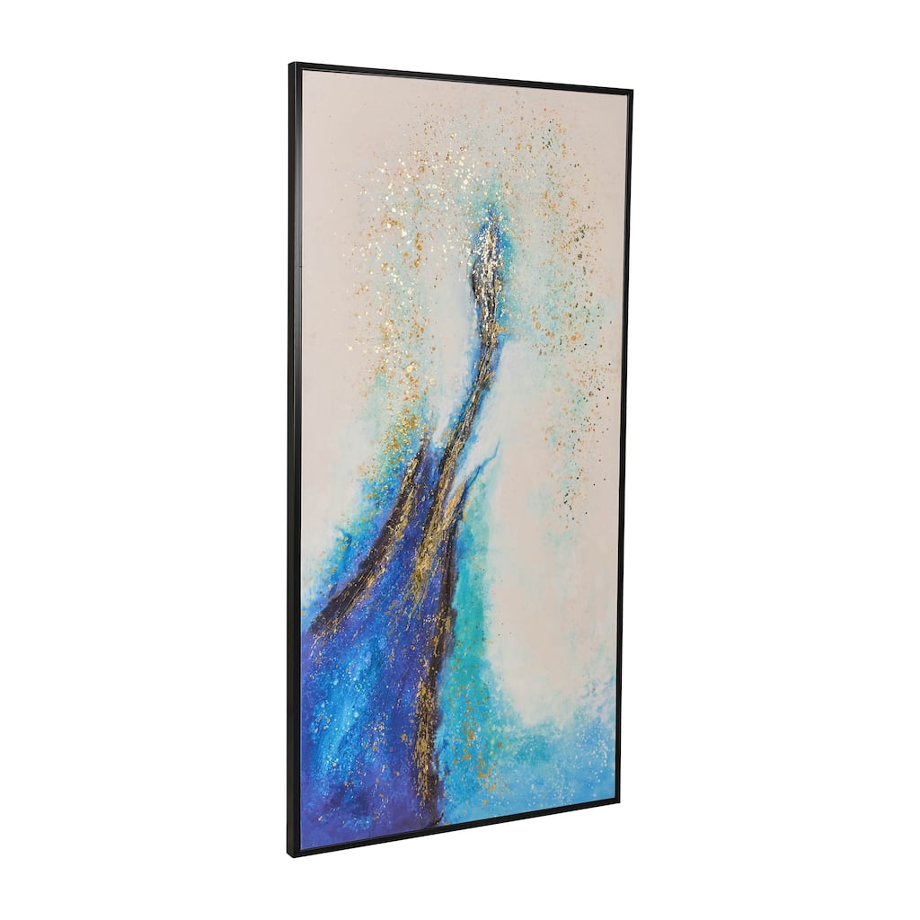 32X64 Handpainted Abstract Canvas, White/Blue, Rectangle, 64"H, Abstract