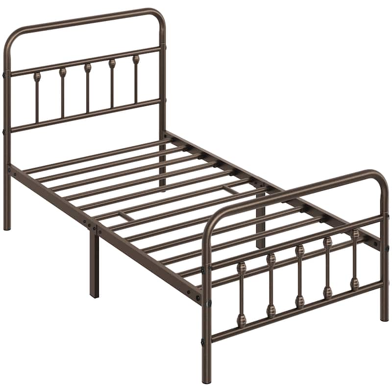 Yaheetech Classic Iron Platform Bed with High Headboard and Footboard Strong Metal-Framed Bed