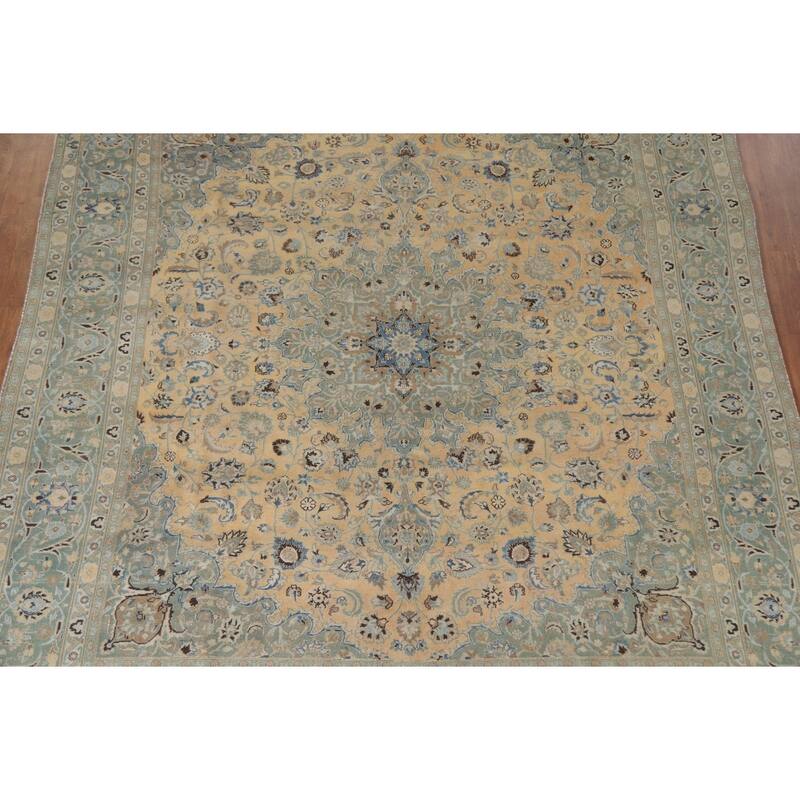 Hand Knotted Oriental 100% Wool Carpet Traditional Floral Oranges & Rust Mashad Area Rug - 10' 10'' X 9' 4''