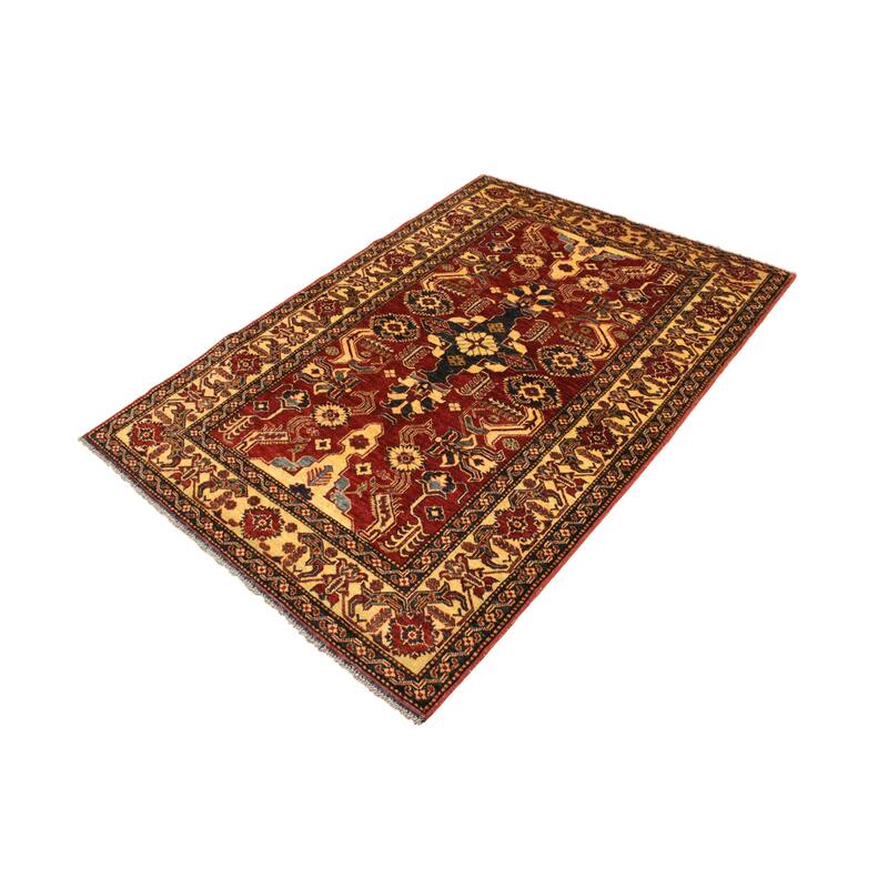 Tribal Super Kazak Sullivan Red/Gold Hand Knotted Wool Rug - 3'11'' x 6'2''