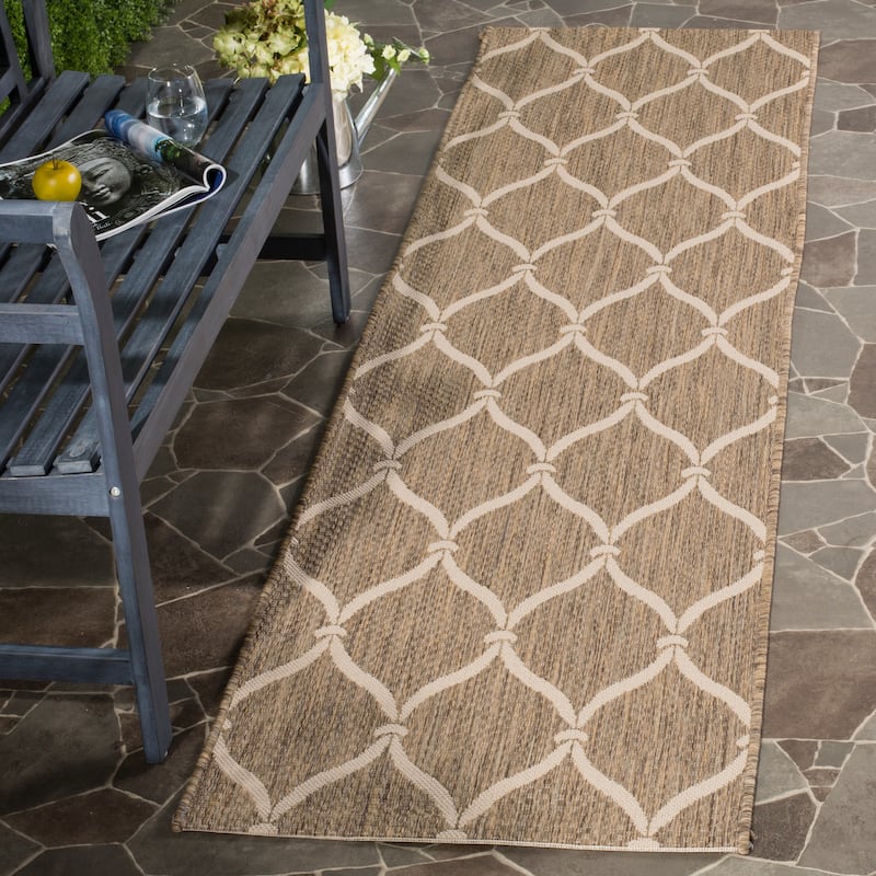 SAFAVIEH Courtyard Liya Indoor/ Outdoor Waterproof Patio Backyard Rug - 2'4" x 12' Runner - Brown/Beige