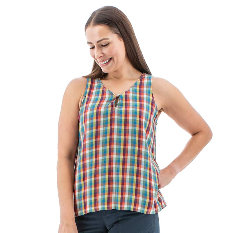 Aventura Women's Avery Keyhole Plaid Tank Top