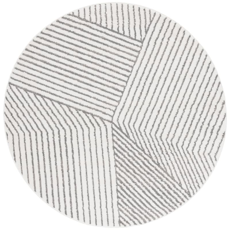 SAFAVIEH Pyramid Glennie Modern Geometric Rug - 6'7" Round - Ivory/Grey