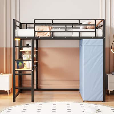 Twin/Full Size Loft Bed,Multi-functional Metal High Loft Bed Frame