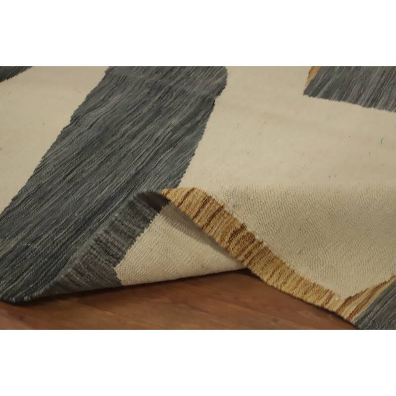 Hand Woven Oriental 100% Wool Carpet Southwestern Modern Beige & Ivories Kilim Area Rug - 13' 2'' X 9' 11''