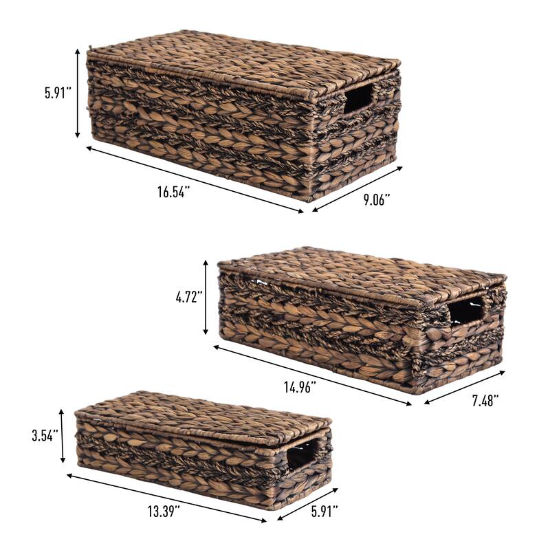 Handwoven Hyacinth Storage Baskets with HandleS & Lids (Set 3)