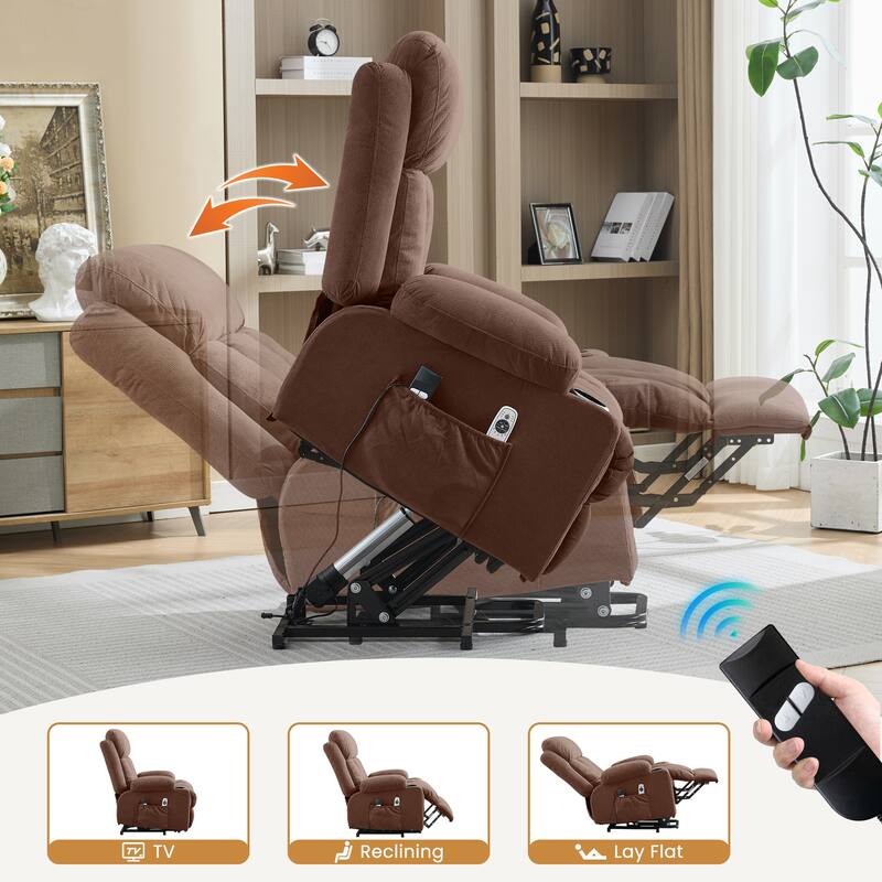 Power Lift Recliner with Heat & Massage USB Side Pockets for Elderly