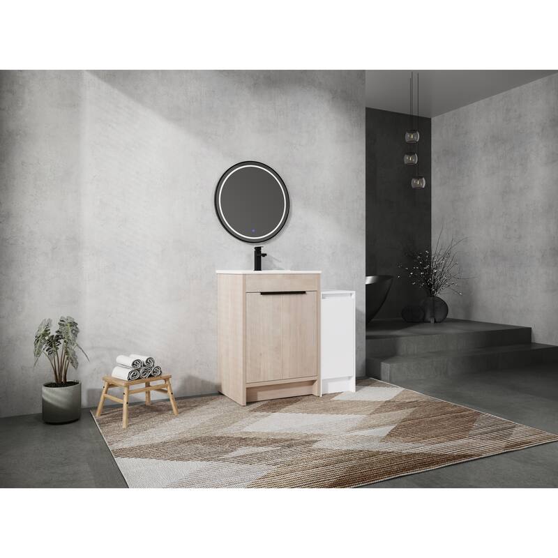 72" Freestanding Bathroom Vanity Set with Adjustable Storage Cabinets, Black Ceramic Sink