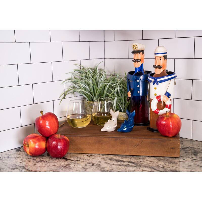 12.2" Metal Sailor Glass Bottle Holder - Black
