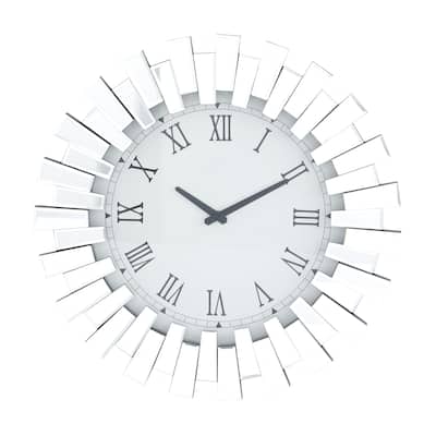 Glass Starburst Mirrored Decorative Wall Clock - Silver - Roche River Decor