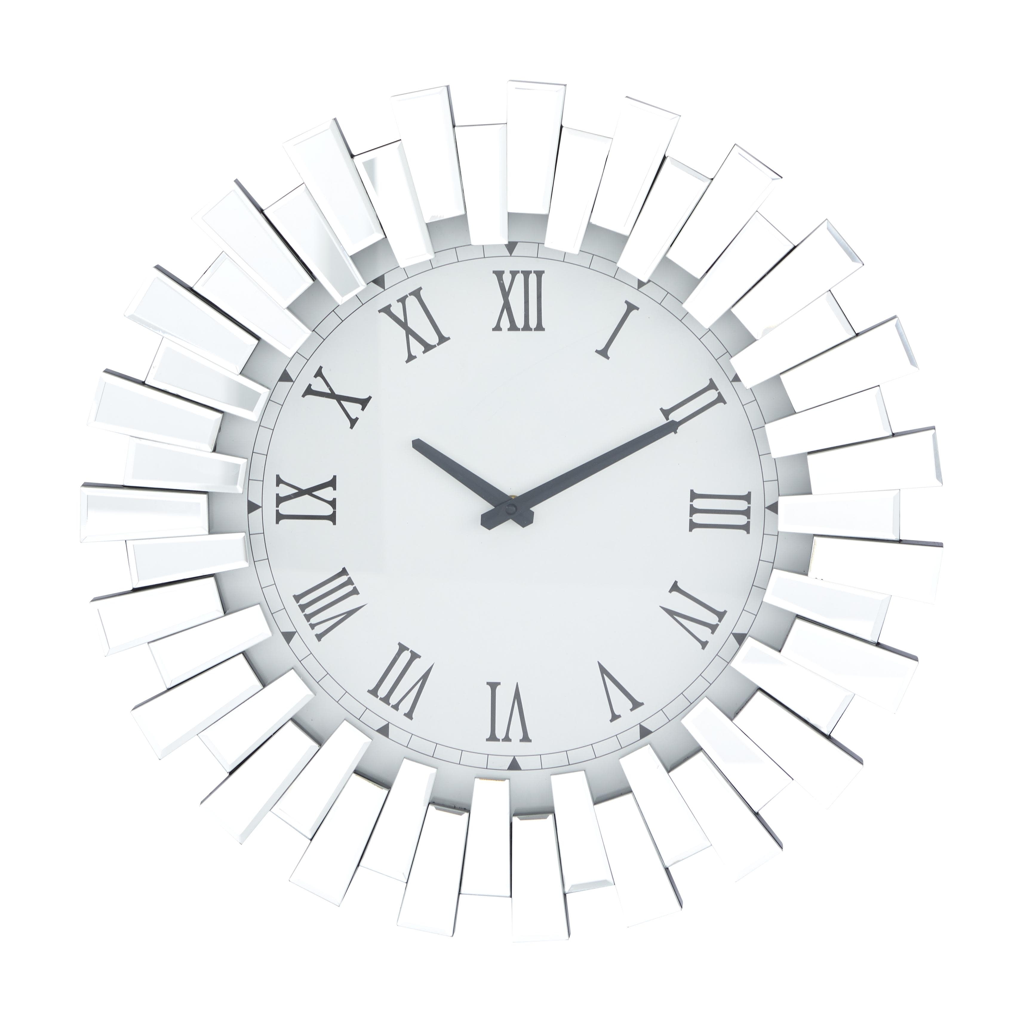 Glass Starburst Mirrored Decorative Wall Clock - Silver - Roche River Decor