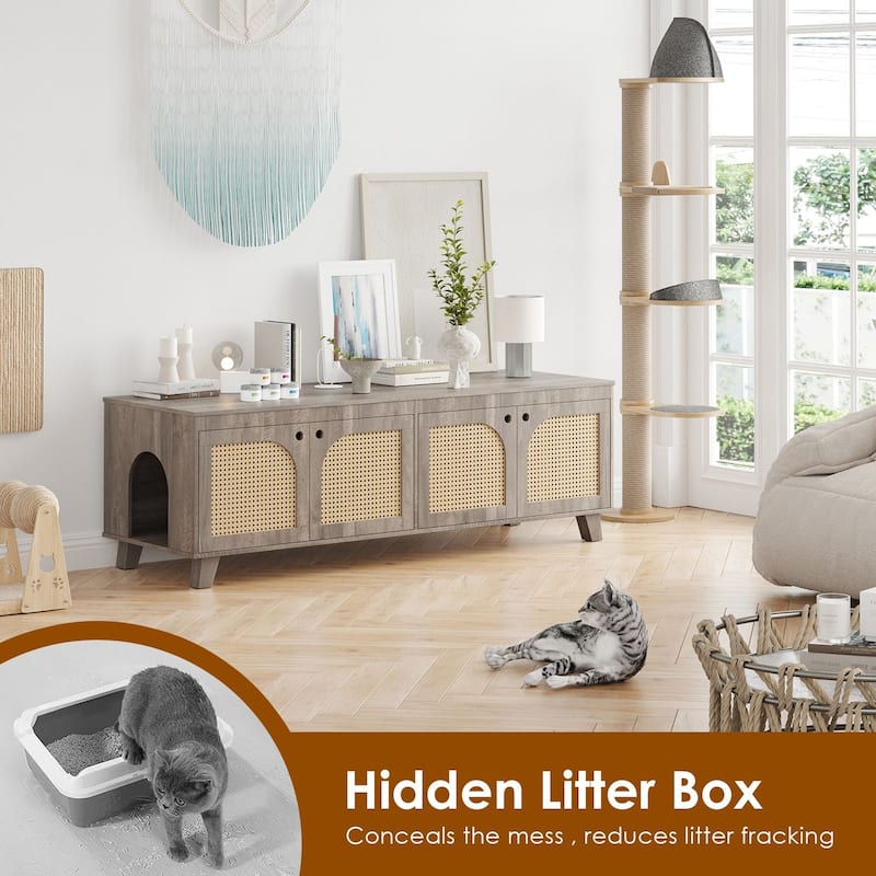 Double Hidden Cat Litter Box Enclosure Furniture Cabinet