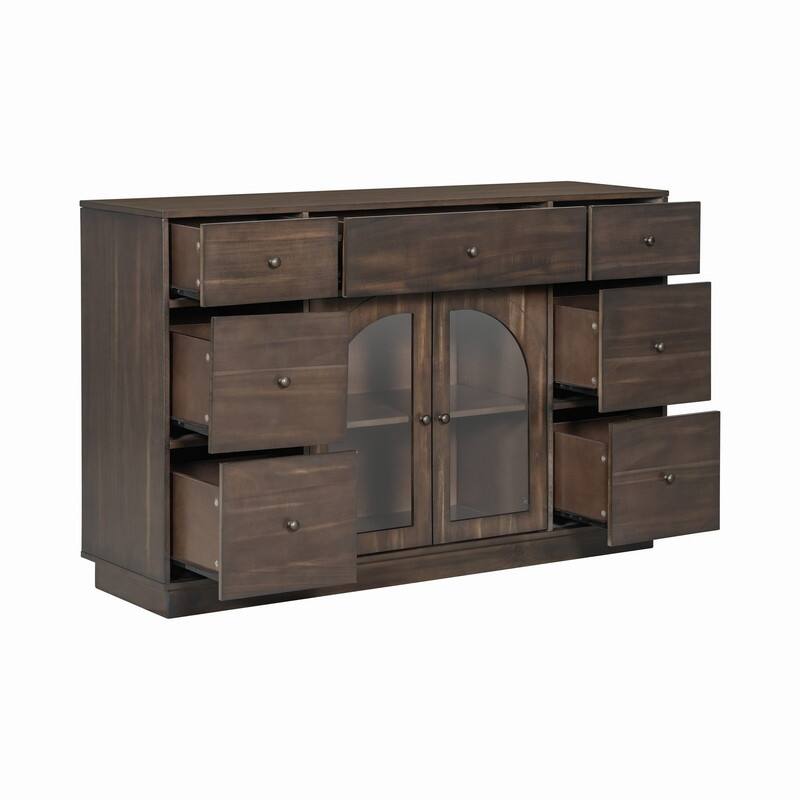 55.1" Large Storage Cabinet with 2 Doors and 7 Drawers for Living and Dining Room Organization
