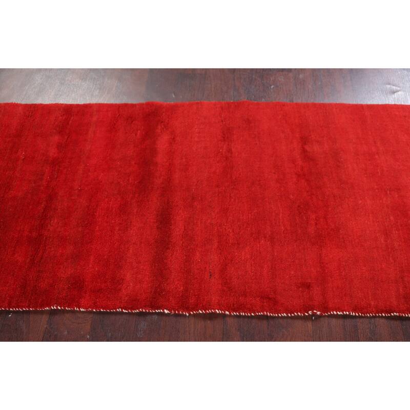 Hand Knotted Oriental 100% Wool Carpet Modern Contemporary Red Gabbeh Runner Rug - 6' 4'' X 2' 10''