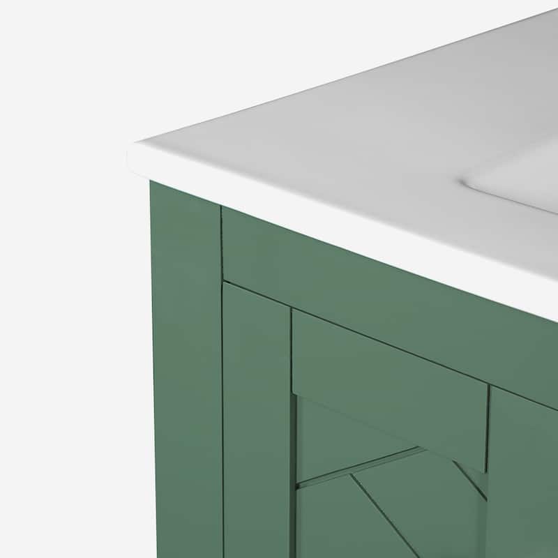 30''Bathroom Vanity With Ceramic Sink Combo,Solid Wood Frame Storage Cabinet,Set With 3 Drawers& Soft Closing Doors