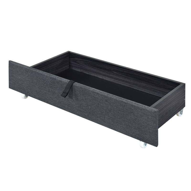 Linen Upholstered Platform Bed Frame with LED Light Headboard & 2 Drawers