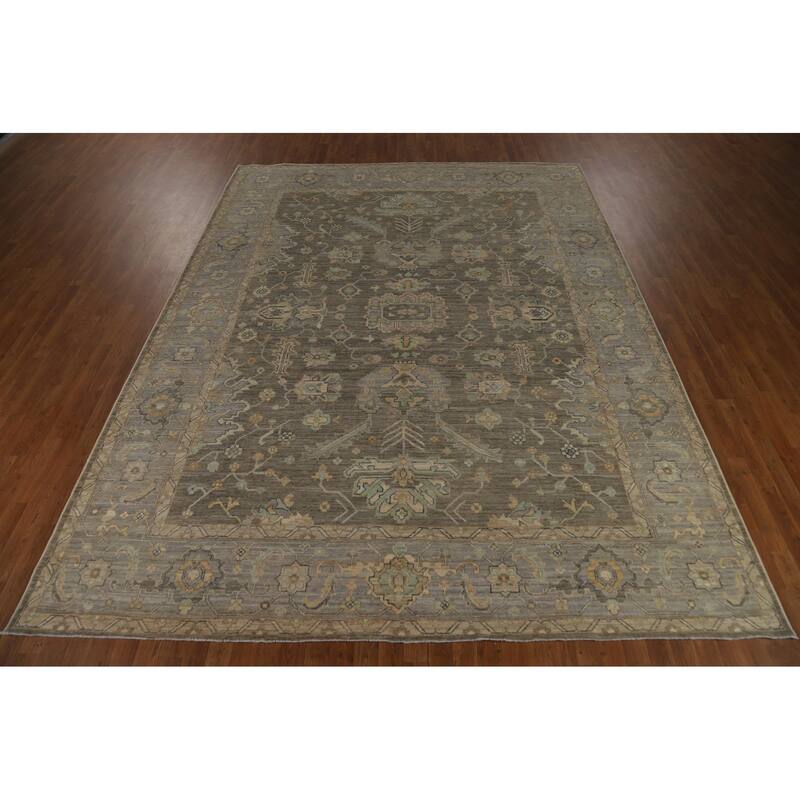 Vegetable Dye Oushak Turkish Area Rug Hand-Knotted Bedroom Wool Carpet - 9'1" x 12'0"
