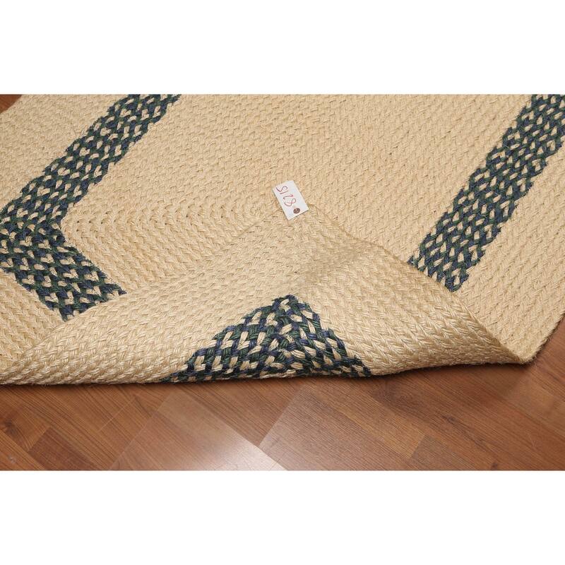 Hand Made Natural Sisal,Blue Braided Sea Grass Modern Oriental Area Rug (4x6) - 4'1" x 6'2"