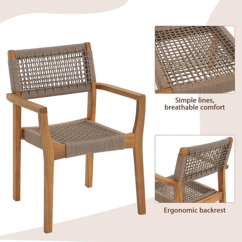 Outdoor Wooden Dining Table with 6 Woven - Seat Chairs Set