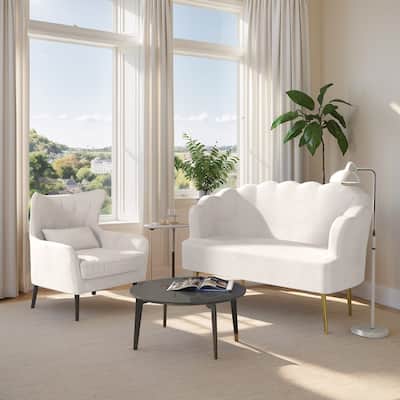 Velvet Tuft Thick Cushion Metal Legs Loveseat Sofa