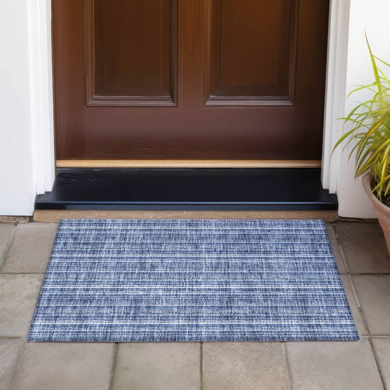 Machine Washable Indoor/ Outdoor Stripe Chantille Rug - Denim - 1'8" x 2'6"