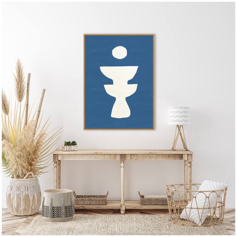Kate and Laurel Sylvie Ceramic Blue Beige 4 Framed Canvas by Rocket Jack
