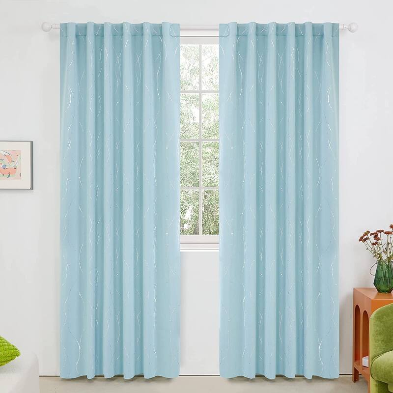 Deconovo Back Tab Silver Lines with Dots Curtain Panel Pairs(2 Panel)