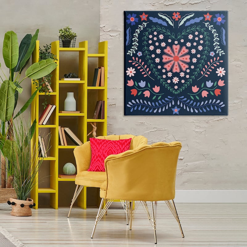 Stupell Folk Flowers in Heart Pattern Canvas Wall Art Design By Sazerelli Designs