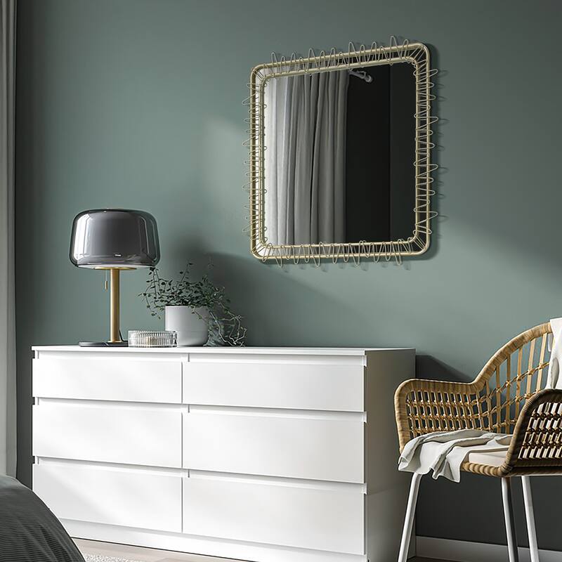 Gold Metal Frame 30.2-In Square Accent Wall Mirror, Bathroom Wall Mirror - 30.23" H x 30.23" W x 0.98" D