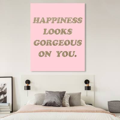 Oliver Gal 'Happiness Looks Good Glitter' Typography and Quotes Wall Art Canvas Print - Gold, Pink