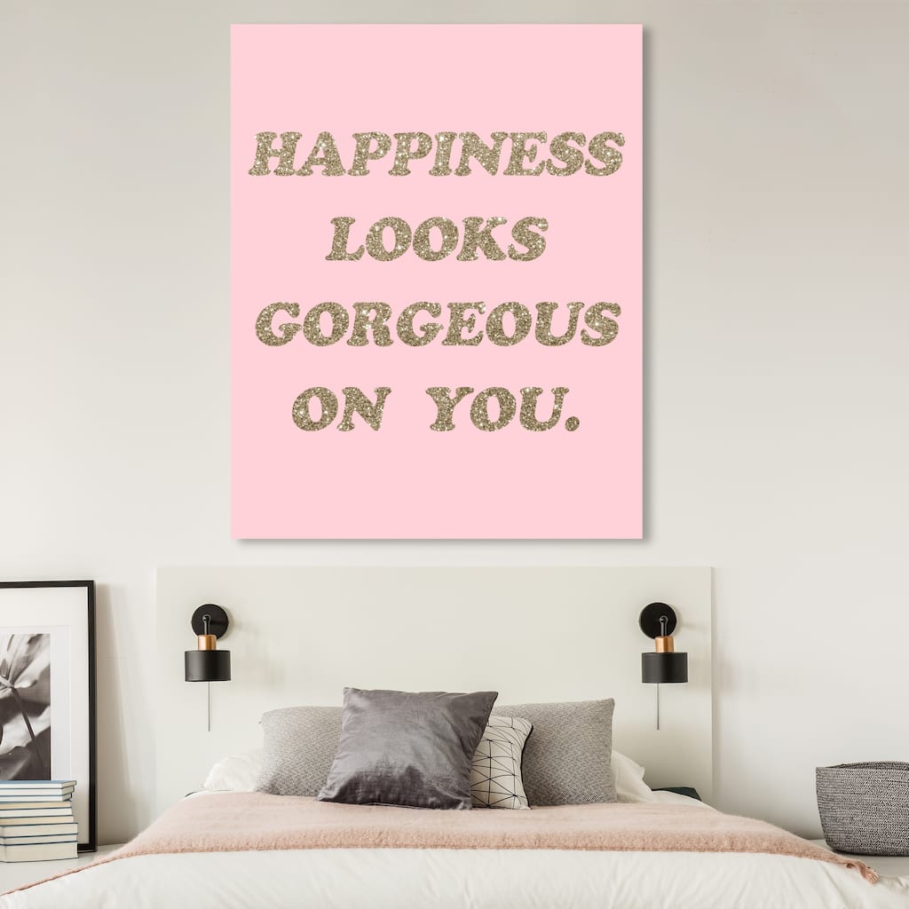Oliver Gal 'Happiness Looks Good Glitter' Typography and Quotes Wall Art Canvas Print - Gold, Pink