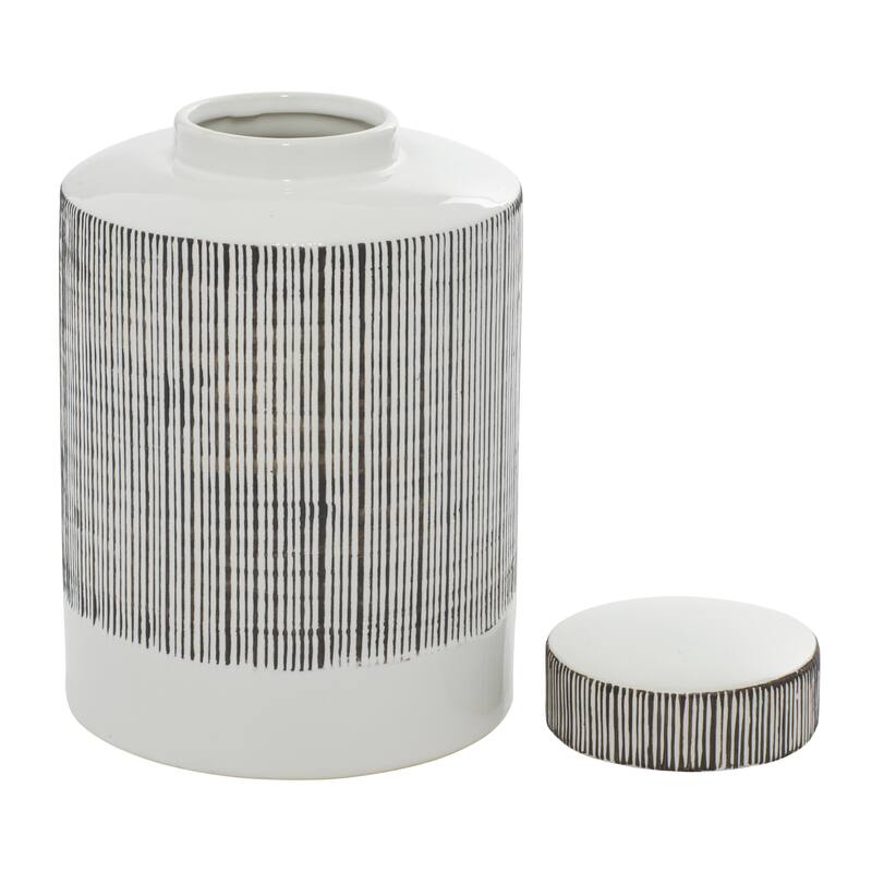 CosmoLiving by Cosmopolitan White Ceramic Striped Living Room Decorative Jars (Set of 2) - 8 x 8 x 13