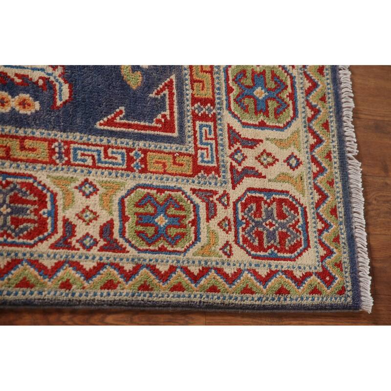 Navy Blue Kazak Area Rug Hand-Knotted Wool Carpet - 4'2" x 6'3"